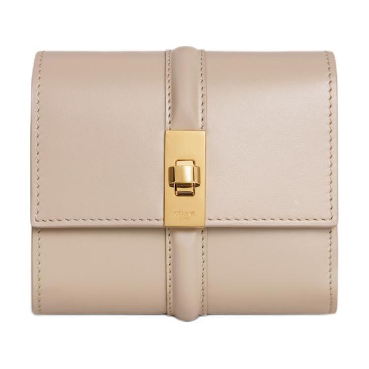 CELINE Shiny Calfskin Wallet Small Size Women's Cappuccino