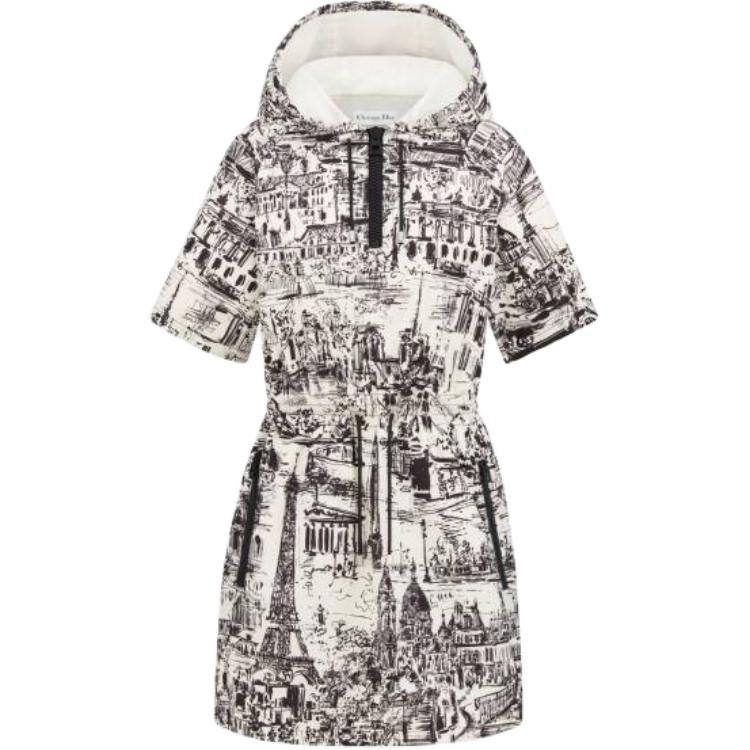 DIOR Short Hooded Dress Short-Sleeved Dresses Women's Black