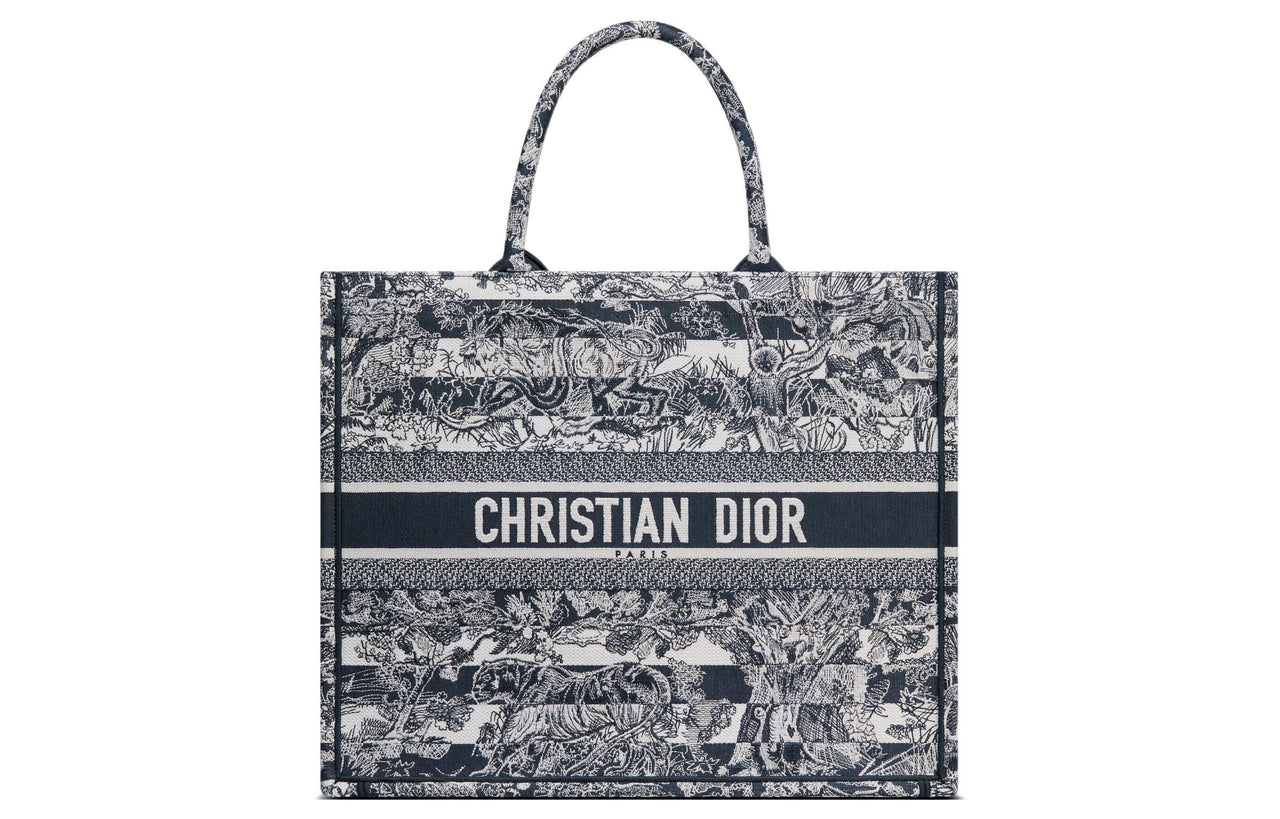 DIOR BookTote Stripes Jungle Large Capacity Tote Bag Shopping Bag Handbag Large Size Women's Blue