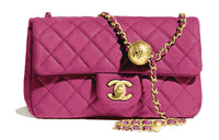 CHANEL Small Gold Ball Classic Flap CF Sheepskin Shoulder Bag Crossbody Bag Regular Women's Rose Red