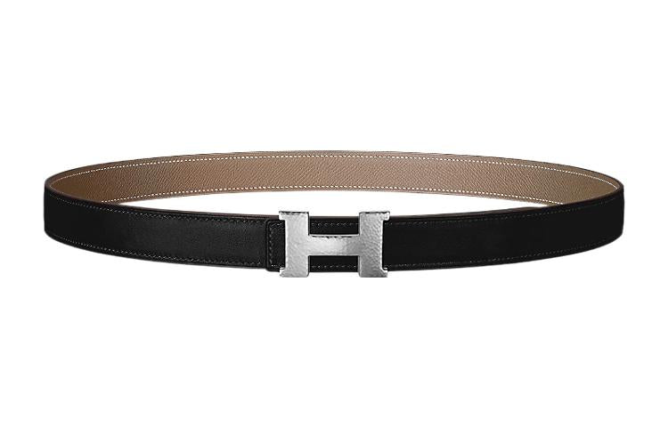 HERMES Hammer Pattern Silver Buckle Epsom Calfskin Double Face Belt Women's Black Width 2.4cm