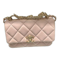 CHANEL Sheepskin Mouth Cover Bag Crossbody Bag Mini Women's Pink