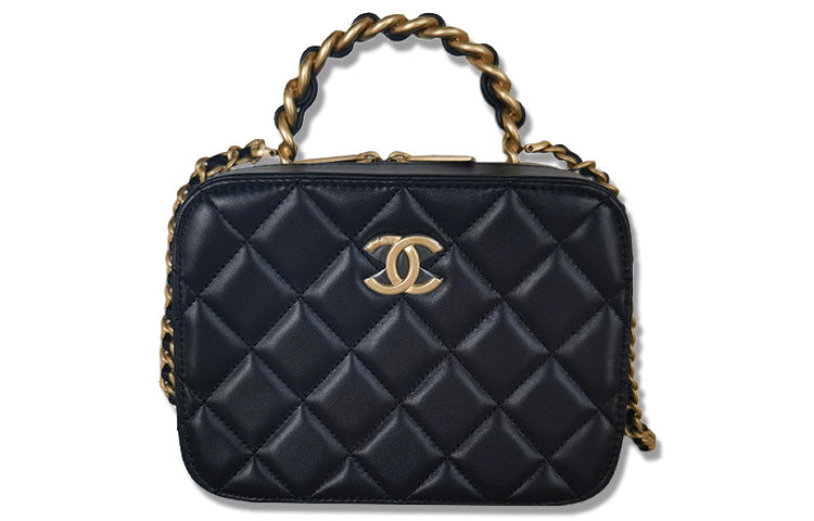 CHANEL Sheepskin Makeup Bag Chain Shoulder Bag Crossbody Bag Women's Black
