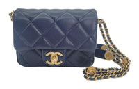 CHANEL 22A Early Autumn Grained Embossed Cow Leather Shoulder Bag Crossbody Bag Women's Blue