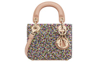 DIOR Lady Dior Cow Leather Rhinestone Embroidery Dior Bag Shoulder Bag Crossbody Bag Handbag Extra Mini Women's Pink