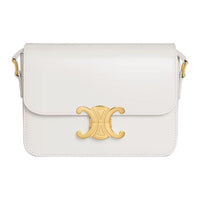 CELINE Triomphe Calfskin Shoulder Bag Women's White