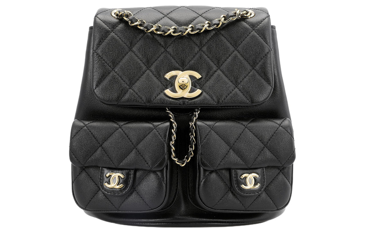 CHANEL Duma Calfskin Backpack Medium Size Women's Black
