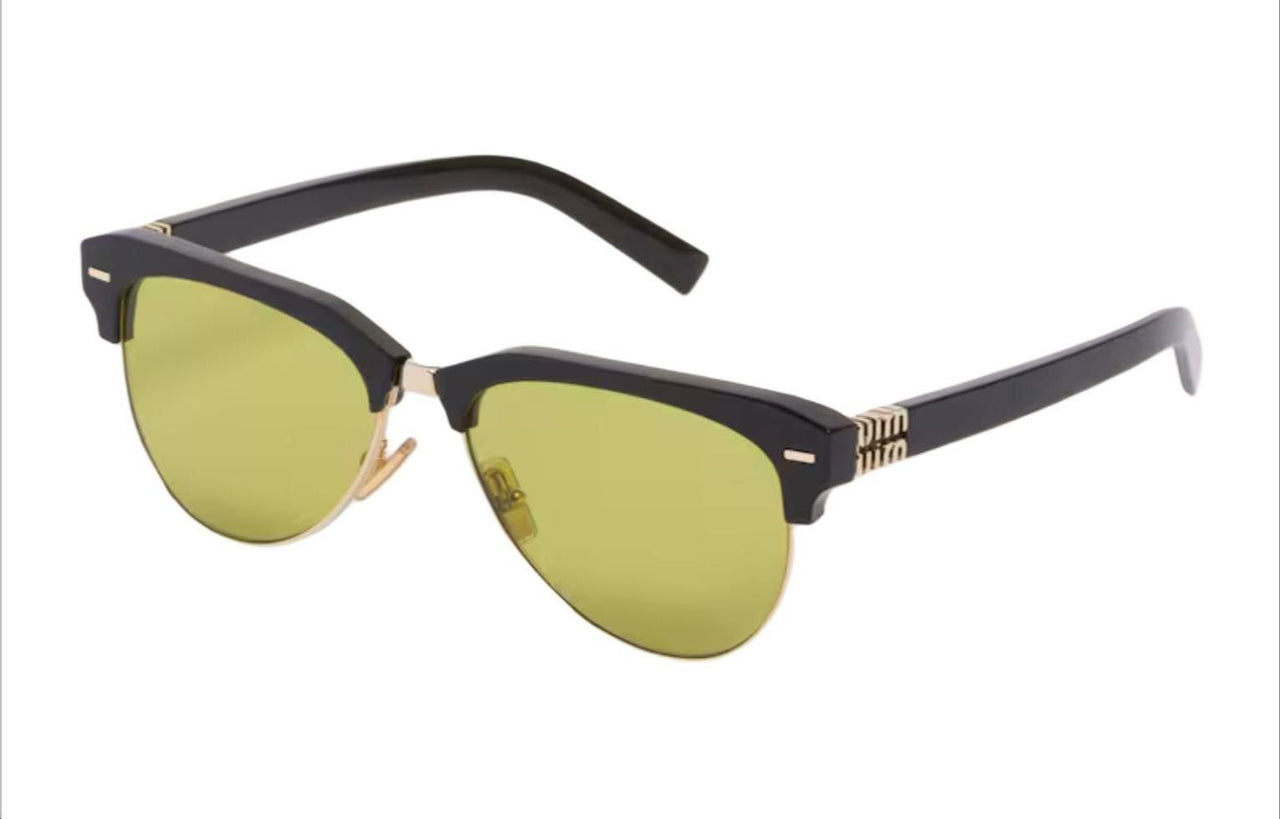 MIU MIU Acetate Metal Acetate Irregular Shape Sunglasses Women's Black