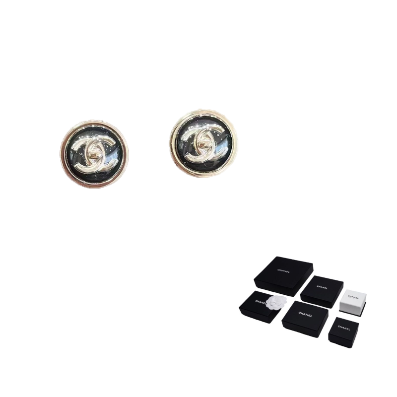 CHANEL Metal Stud Earrings Women's Black