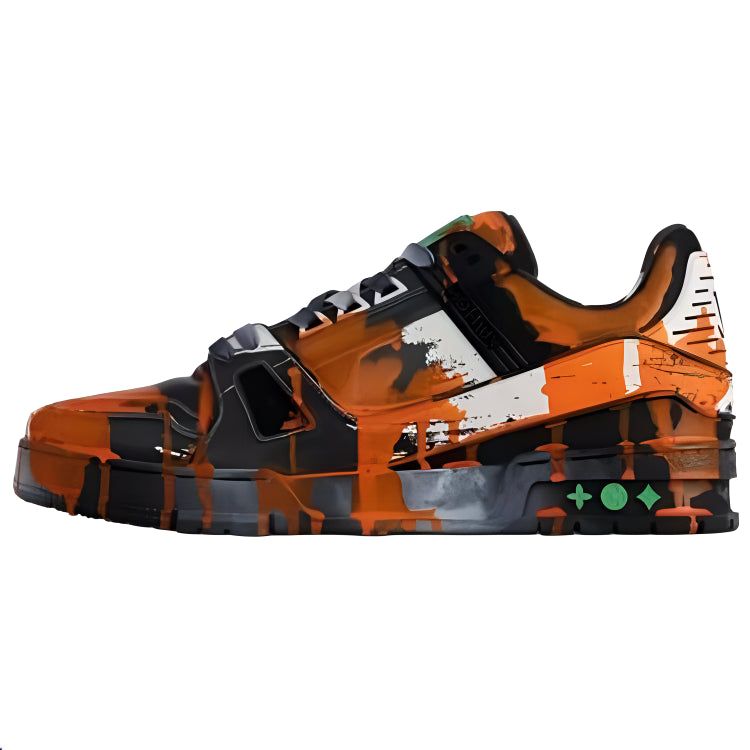 LOUIS VUITTON Trainer Low-Top Skateboard Shoes Unisex Black Orange