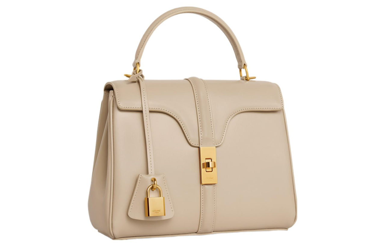 CELINE 16 Satin Calfskin Shoulder Bag Trumpets Women's Beige