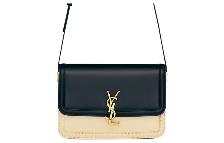 SAINT LAURENT SOLFERINO Cow Leather Tofu Bag Shoulder Bag Crossbody Bag Medium Size Women's Black/Beige