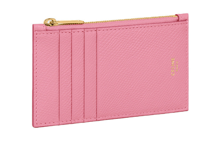 CELINE Grained Calfskin Coin Purses Card Holders Women's Pink