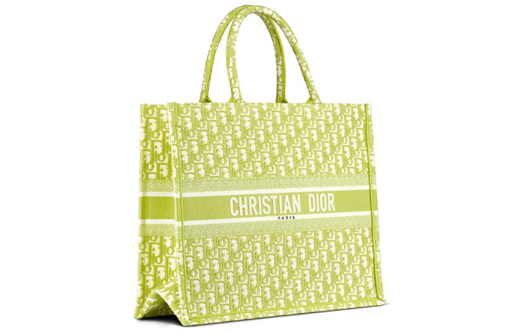 DIOR BookTote Polyester Tote Bag Shopping Bag Handbag Women's Yellow Green