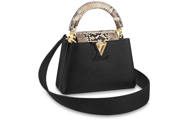 LOUIS VUITTON Capucines Leather With Python Skin Accents Capusin Shoulder Crossbody Handbag Mini Women's Black