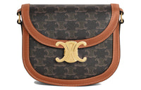 CELINE Besace Canvas-paneled Calfskin Trim Shoulder Bag Crossbody Bag Small Size Women's Tan