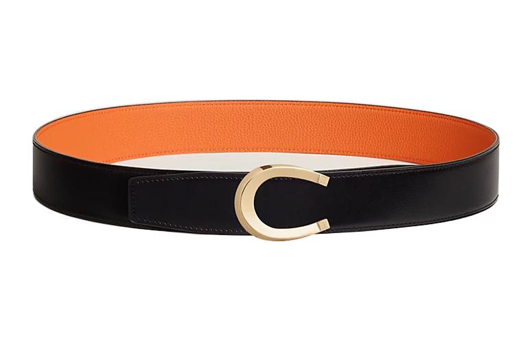 HERMES Togo Calfskin Leather Belts Men's Black Width: 3.8CM