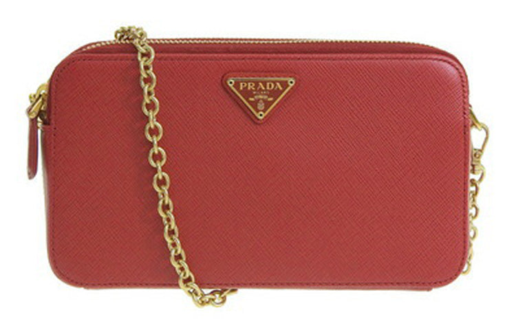 PRADA Cross-Stitch Leather Wallets Shoulder Bag Crossbody Bag Regular Women's Red