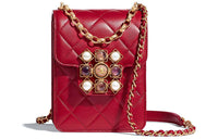 CHANEL Calfskin Shoulder Bag Crossbody Bag Women's Burgundy