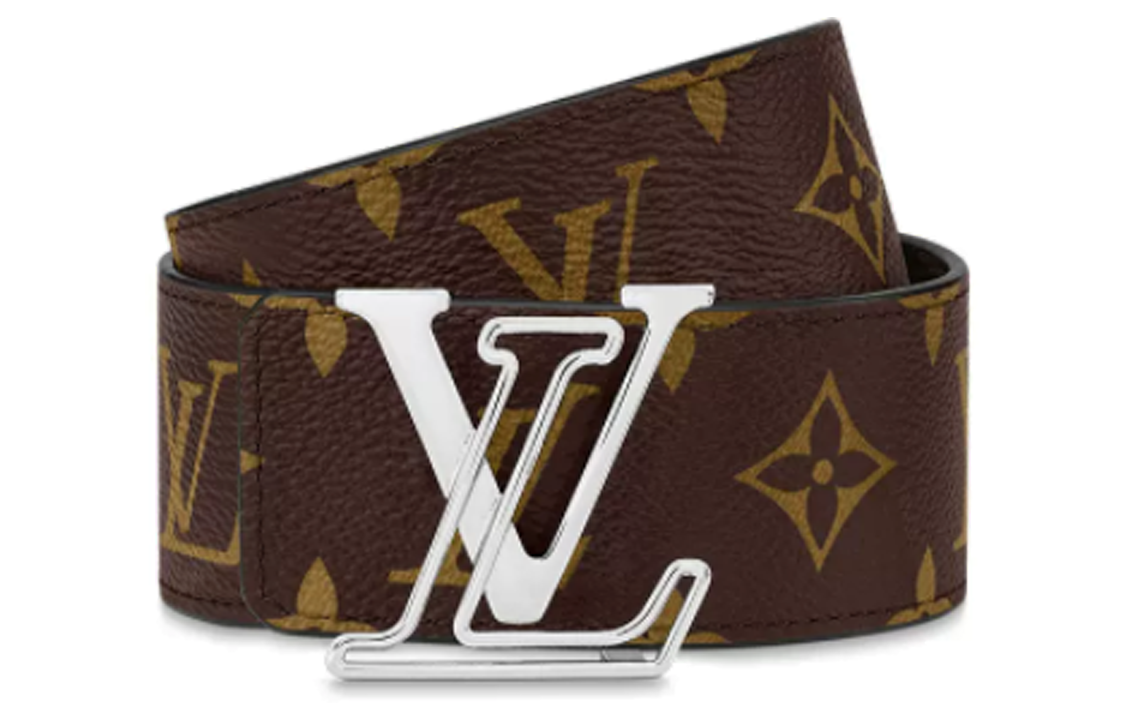 LOUIS VUITTON Double-Sided Cut-Out Logo Smooth Buckle Cow Leather Leather Belts Men's Brown Width: 4cm