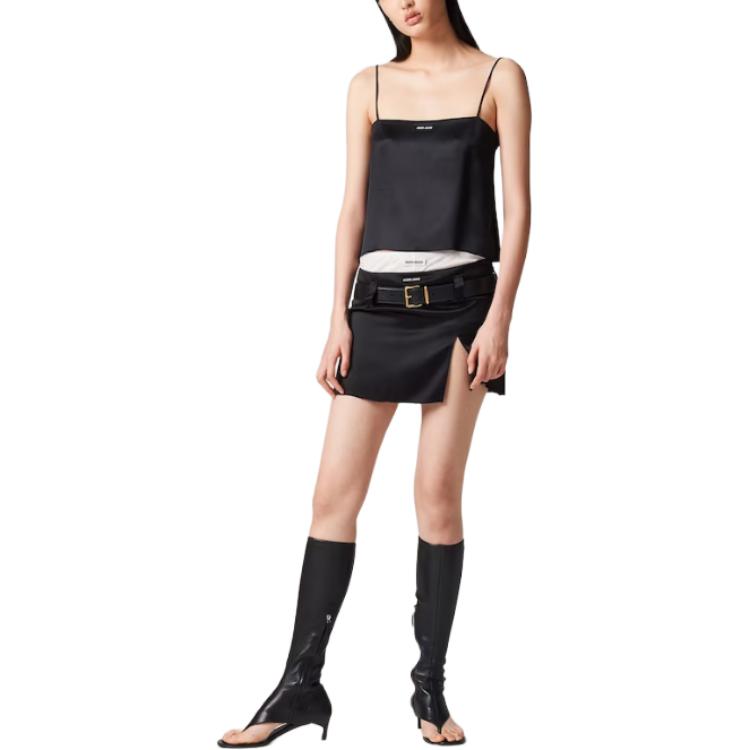 MIU MIU Satin Miniskirt Casual Short Skirts Women's Black
