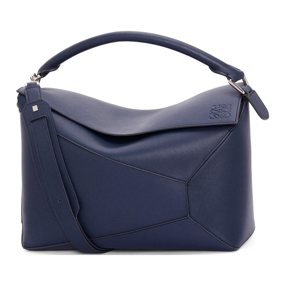 LOEWE Cow Leather Handbag Shoulder Bag Crossbody Bag Large Size Women's Dark Blue