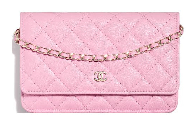 CHANEL Grain Cow Leather Wallet Crossbody Bag Shoulder Bag Women's Pink