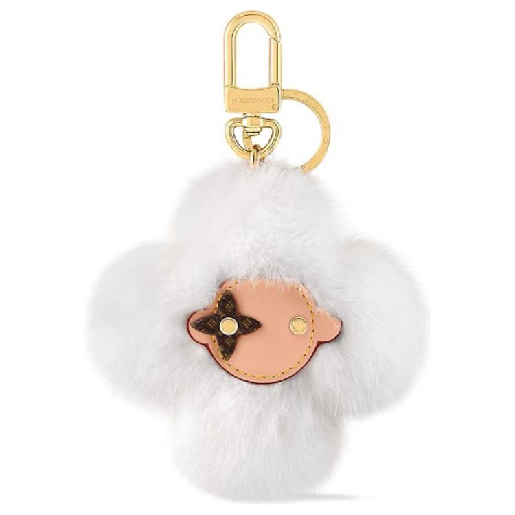 LOUIS VUITTON Mink Fur Keychains Women's White