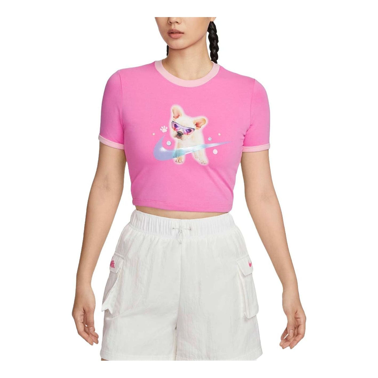 (WMNS) Nike Sportswear Graphic Slim Crop T-shirt Asia Sizing 'Pink' HM4621-675