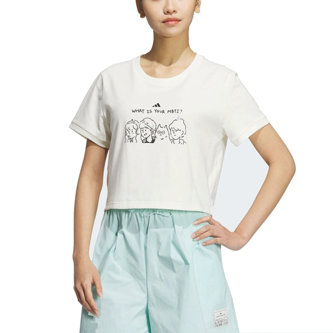 (WMNS) adidas Graphic Crop T-Shirt Asia Sizing 'White Black' JN6663
