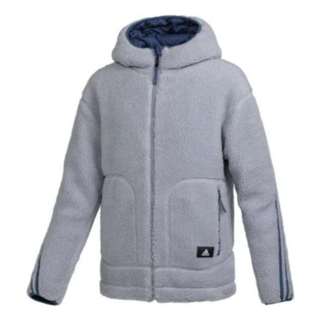 adidas Full-Zip High Collar Sherpa Jacket 'Grey' HR8427