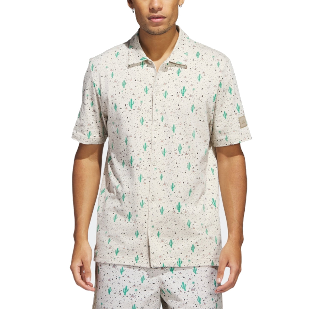 adidas Adicross Desert Button Golf Shirt 'Beige Green' HS5614