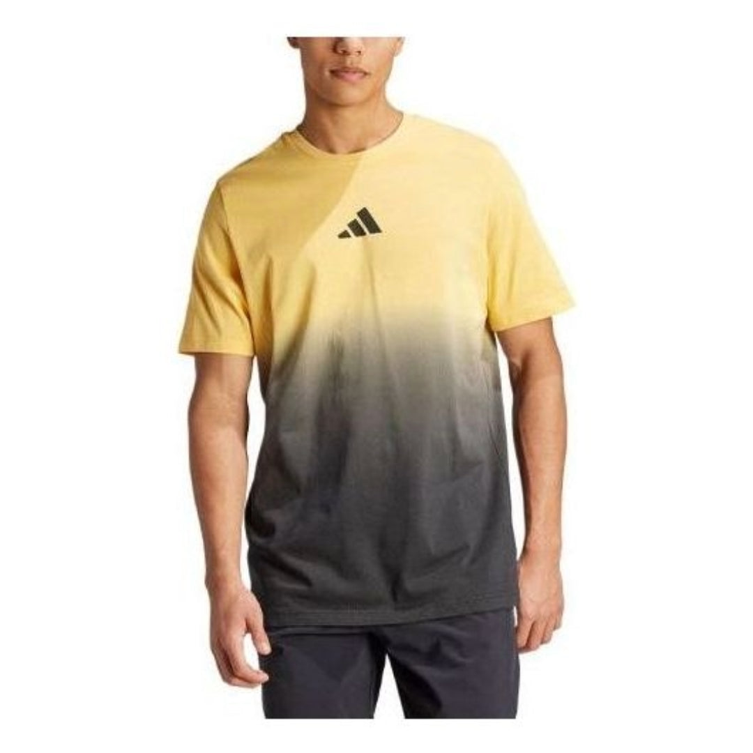 adidas Aeroready Tennis Court Angle Graphic T-Shirt Asia Sizing 'Yellow Black' IS2412