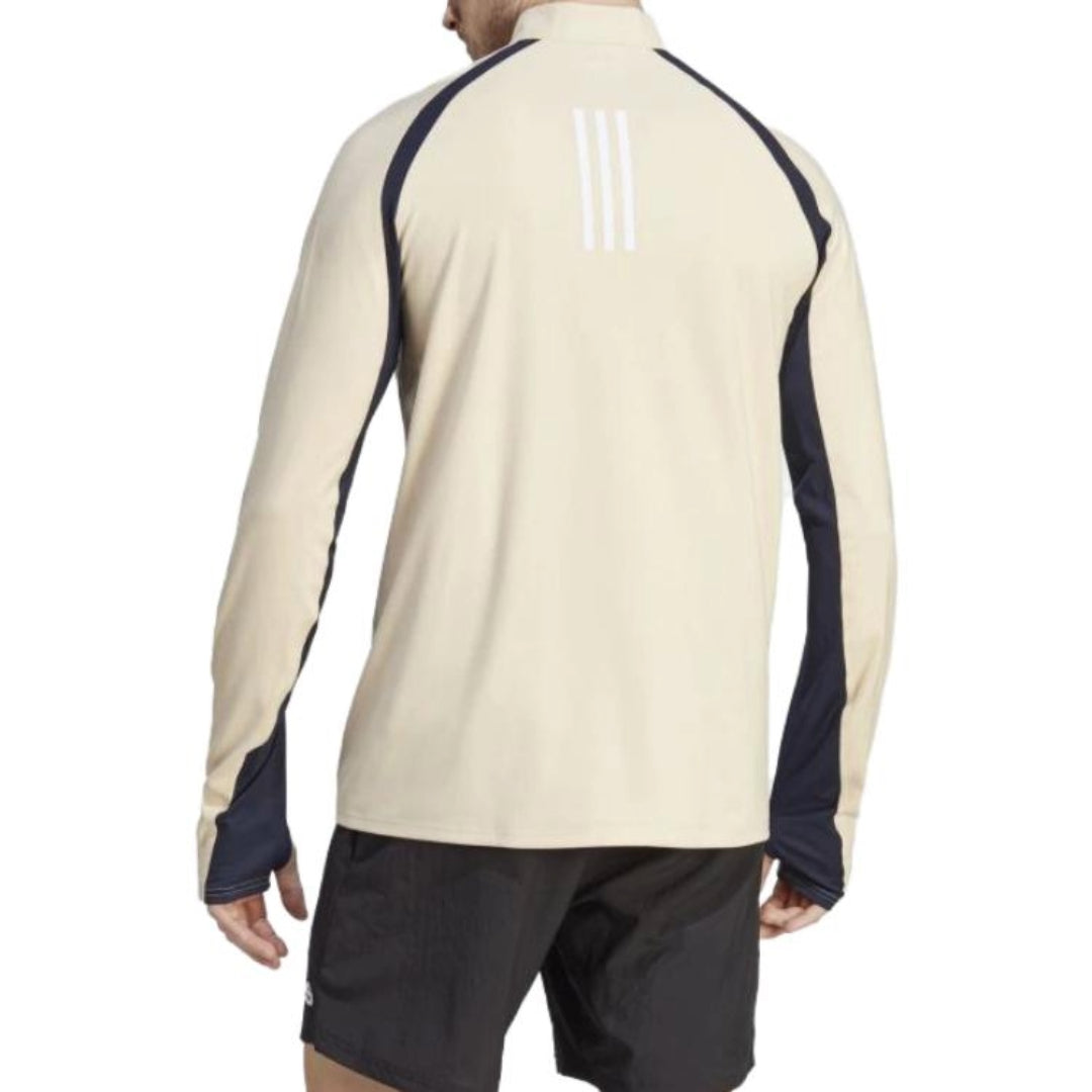 adidas Boston Marathon 1/2-Zip Long Sleeve Running T-Shirt 'Beige Black' HY3259