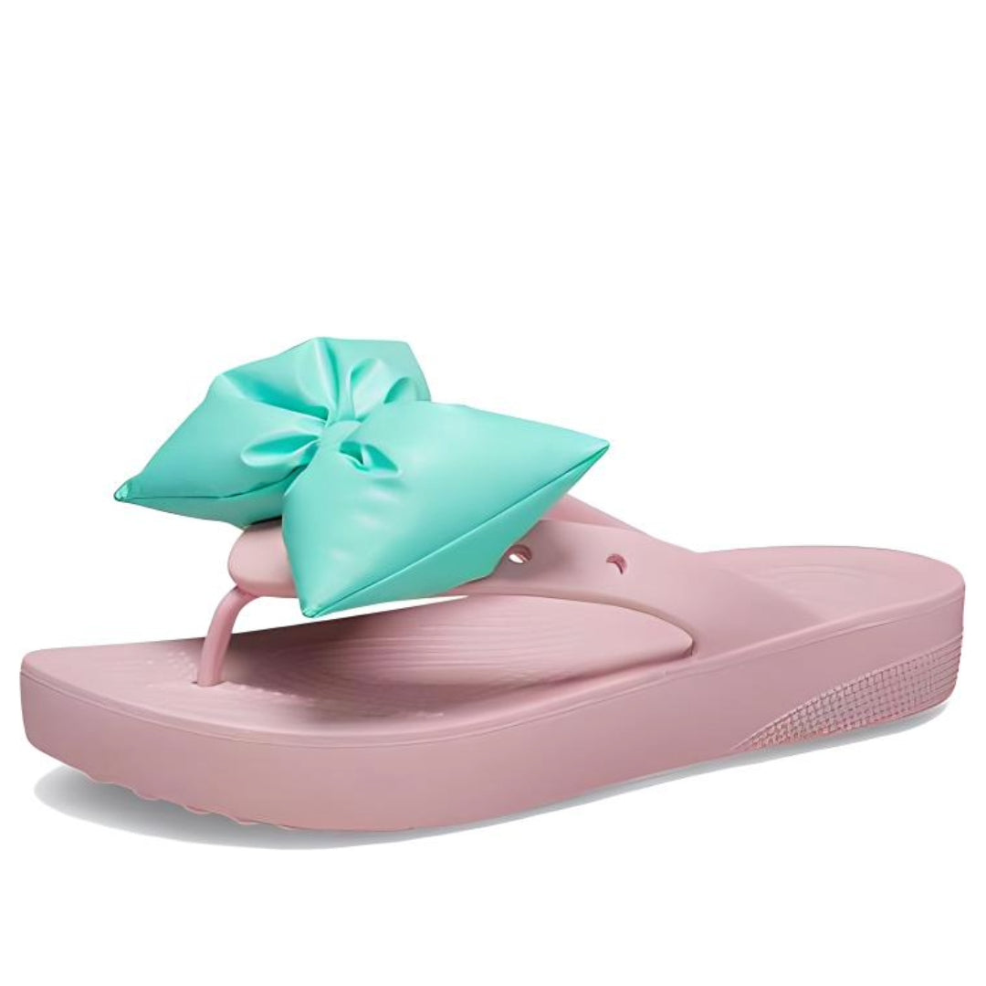 (WMNS) Crocs Classic Platform Bow Flip Flops 'Pink Teal' 210182-606