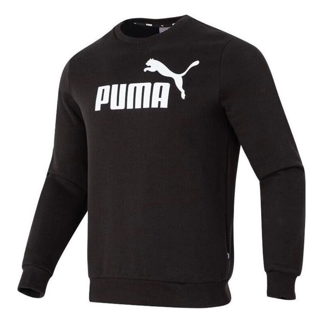 PUMA Letter Print Fleece Pullover Sweatshirt 'Black White' 682722-01