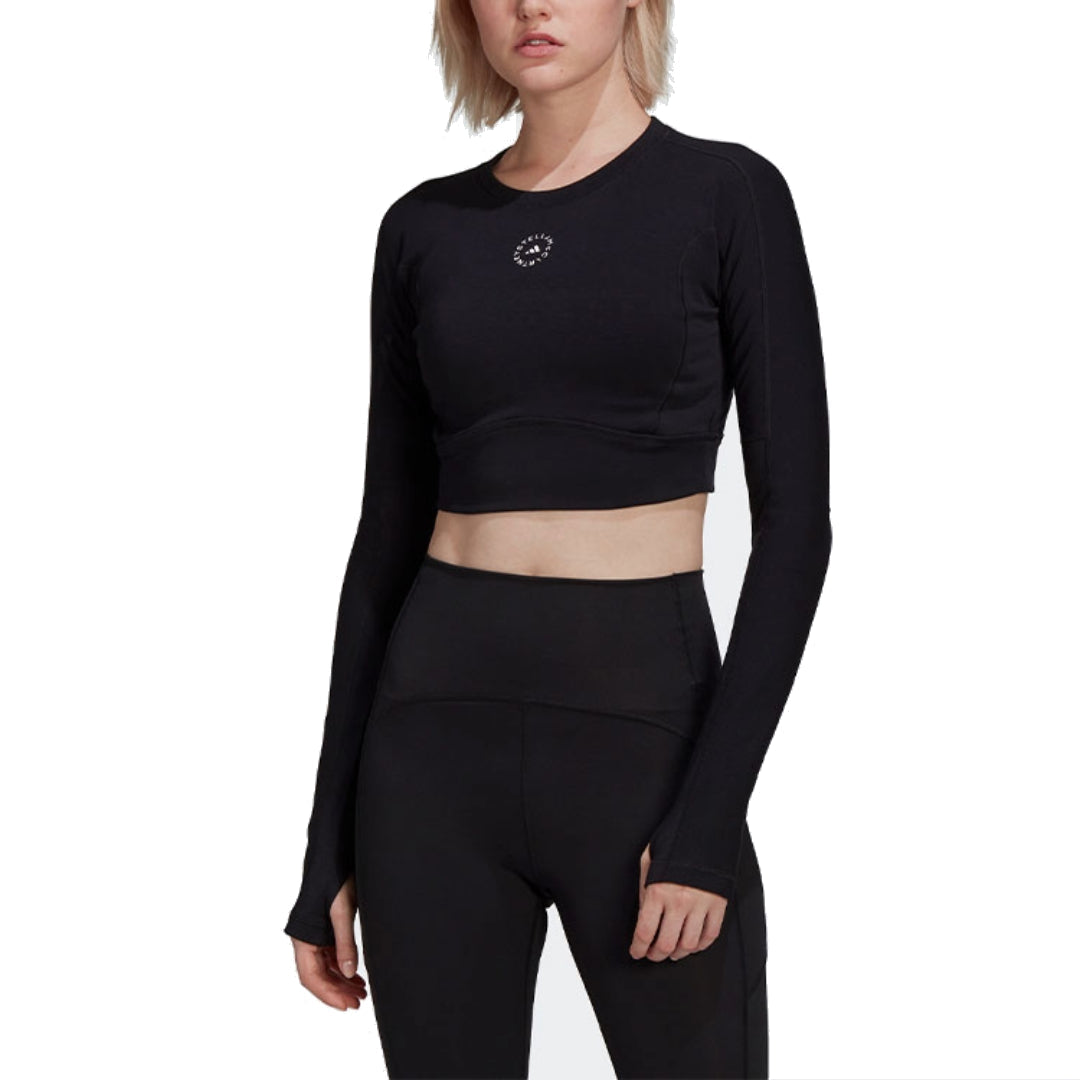 (WMNS) adidas by Stella McCartney TrueStrength Cropped Long Sleeve T-Shirt 'Black' HB6074