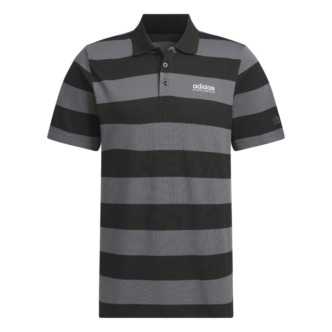 adidas Pique Stripe Polo Shirt Asia Sizing 'Black Grey' JI9057