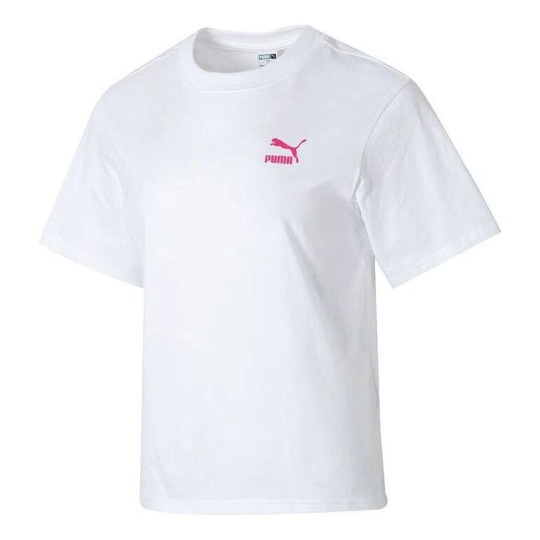 (WMNS) PUMA Graphic Casual T-Shirt 'White Pink' 682345-02