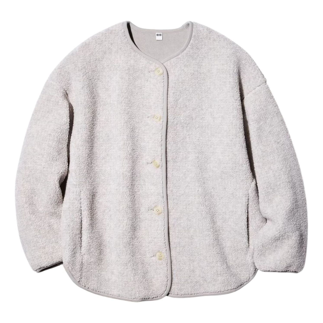 UNIQLO Pile Lined Fleece Relaxed Cardigan 'Light Grey' 479616-02