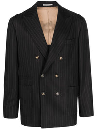 Brunello Cucinelli Pinstripe Double-Breasted Wool Blazer