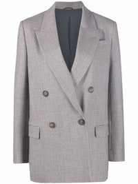 Brunello Cucinelli Check-Pattern Double-Breasted Blazer