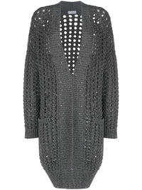 Brunello Cucinelli Open-Knit Sequin-Embellished Cardi-Coat