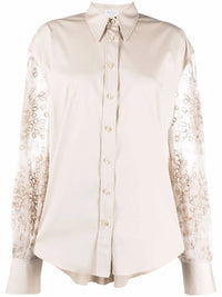 Brunello Cucinelli Embroidered-Sleeves Cotton-Blend Blouse