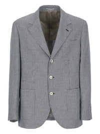 Brunello Cucinelli Pied-De-Poule Linen Blazer