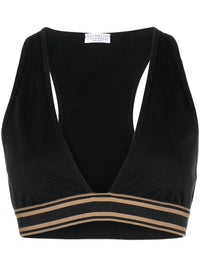 Brunello Cucinelli Striped V-Neck Crop Top
