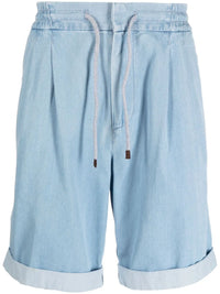 Brunello Cucinelli Pleat-Detail Denim Shorts