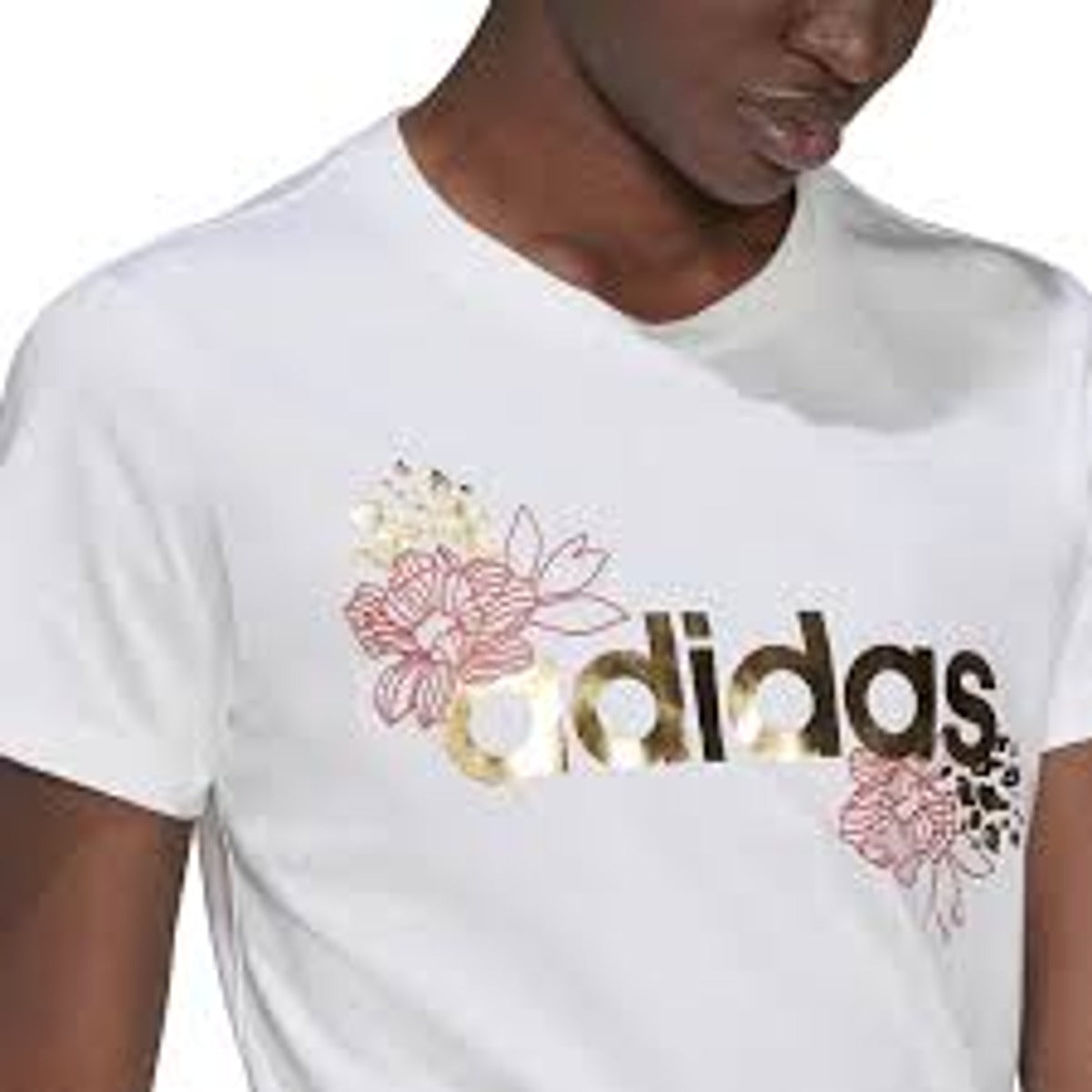 (WMNS) adidas Linear Foil Graphic T-Shirt 'White Gold' GV4243