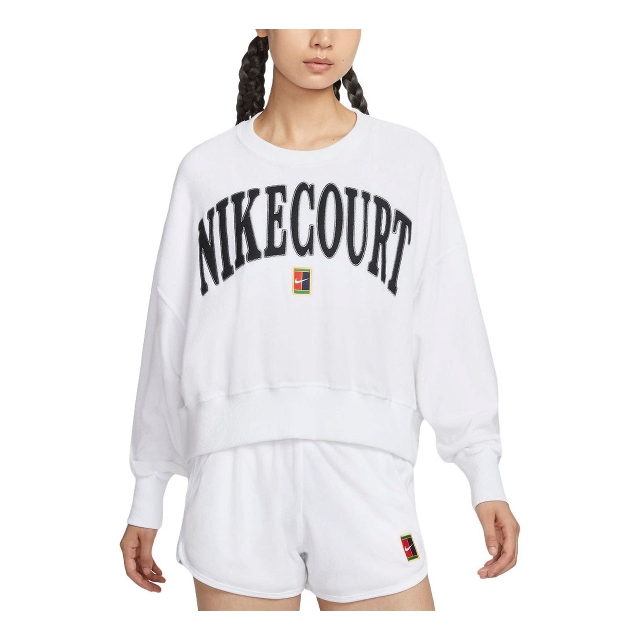 (WMNS) Nike Court Heritage Over-Oversized Crewneck Graphic Tennis Sweatshirt Asia Sizing 'White' FQ2243-100