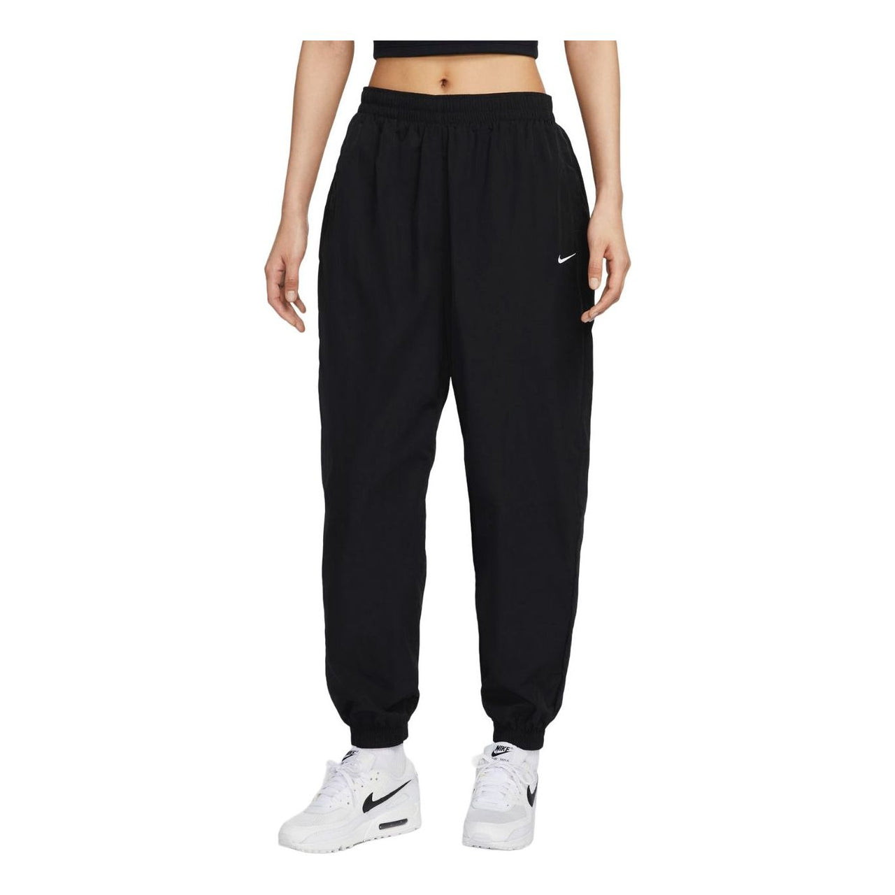 (WMNS) Nike Sportswear Essential Mid-Rise Oversized Woven Joggers Pants Asia Sizing 'Black White' FV7669-010